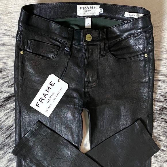 FRAME LE SKINNY LEATHER PANTS, BLACK SZ 24 NWOT!!